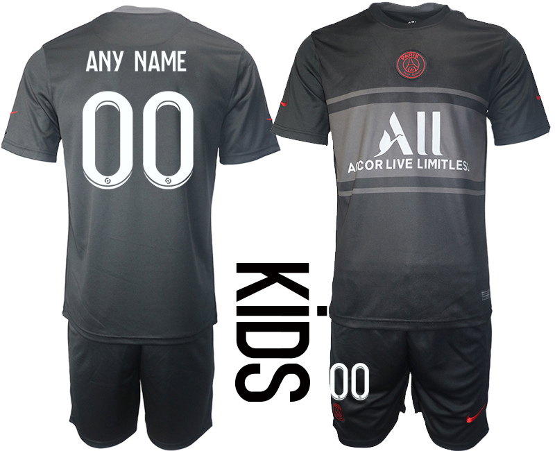 Youth 2021-2022 Club Paris St German Second away black customized Soccer Jersey